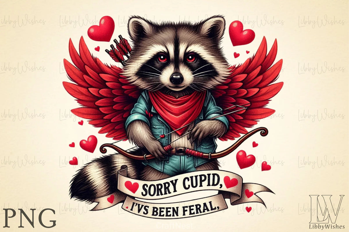 Cupid Raccoon Valentine's Day Cupid Raccoon Clipart Bundle