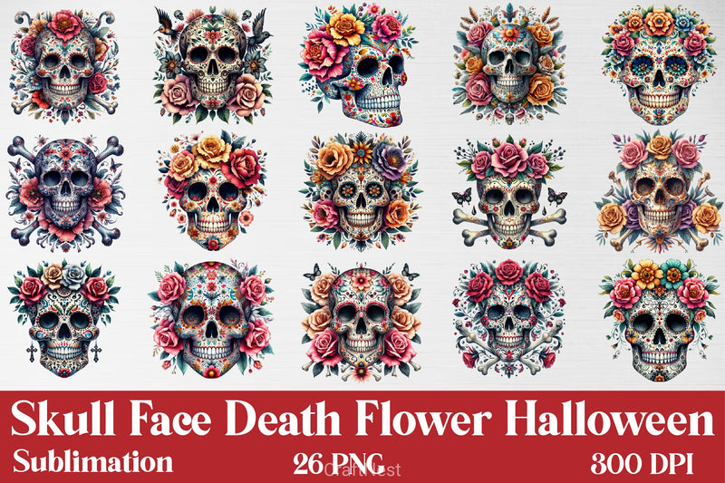 Skull Face Death Flower Clipart Bundle - CraftNest - Digital Crafting and Art