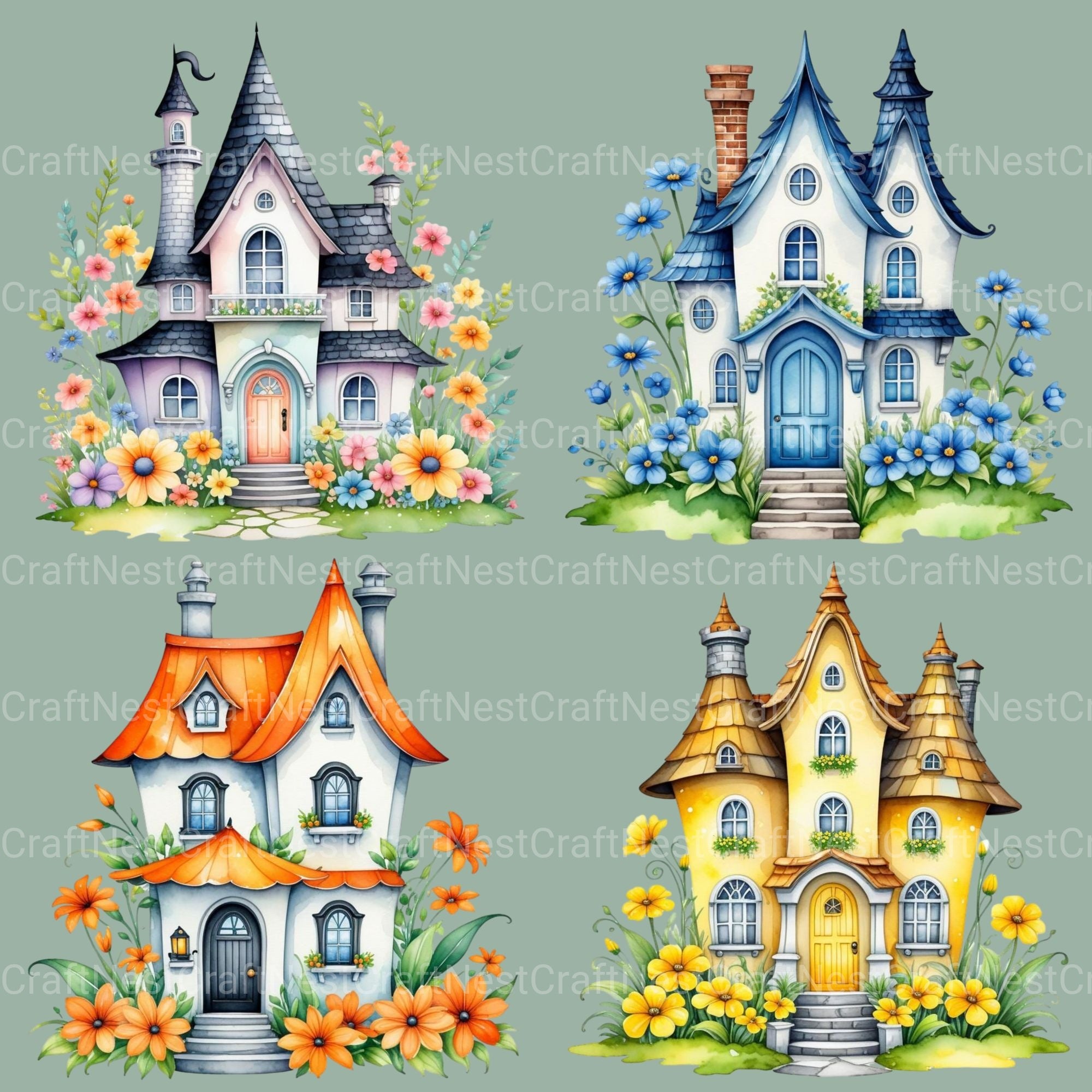 Fairyland Houses Clipart Bundle - CraftNest - Digital Crafting and Art