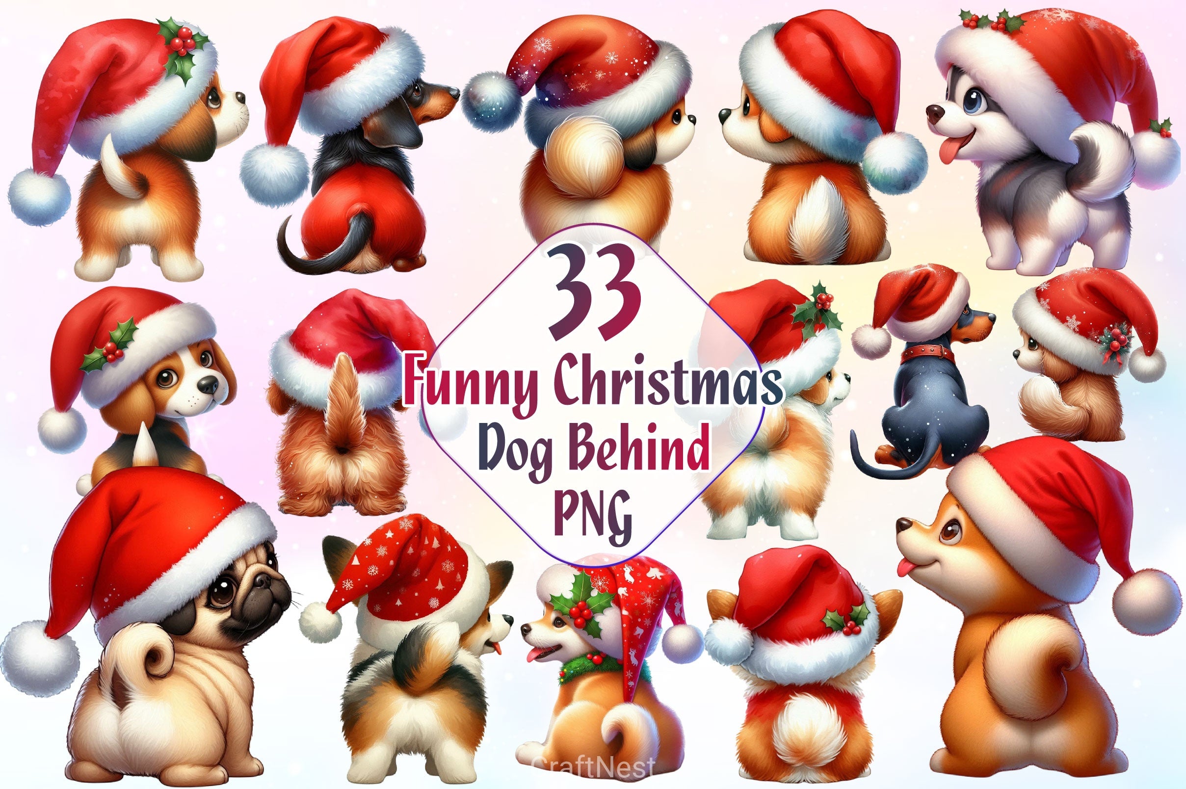 Funny Christmas Dog From Behind Clipart Bundle 2 - CraftNest - Digital Crafting and Art