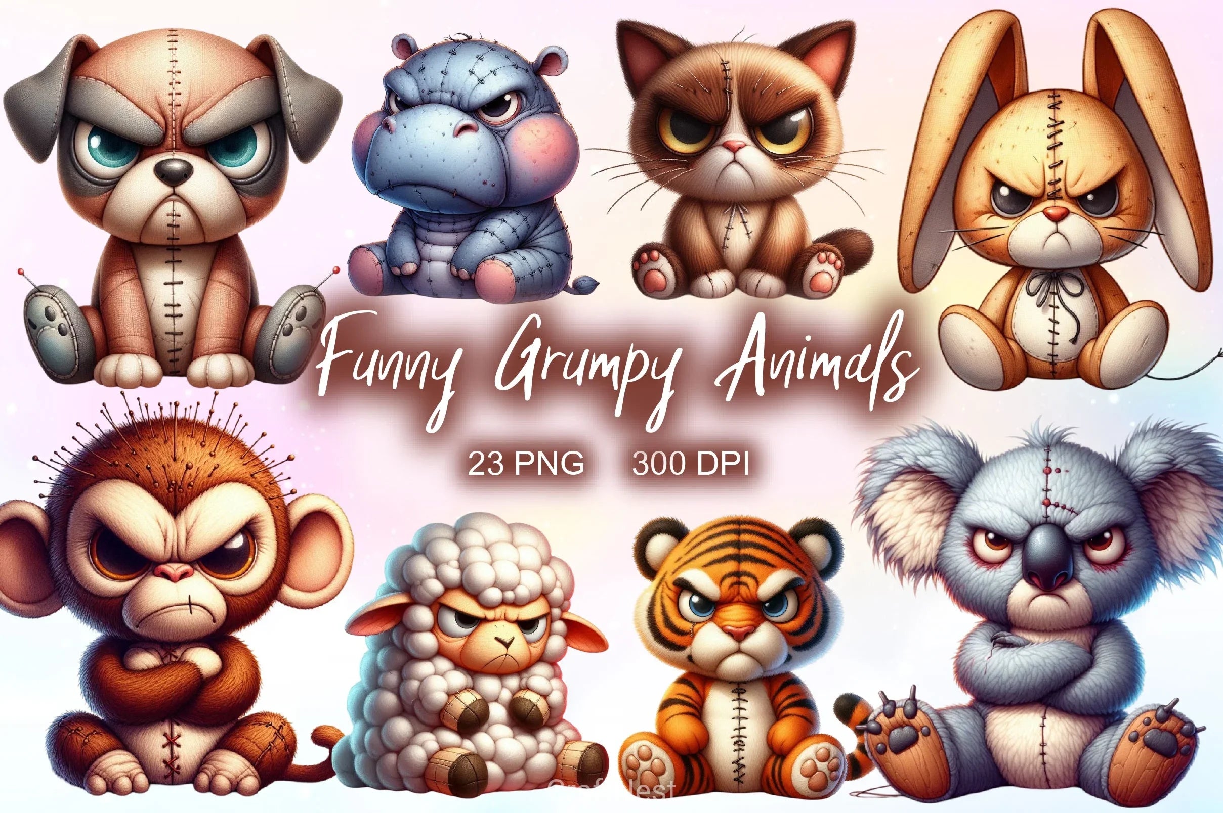 Funny Grumpy Animals Clipart Bundle