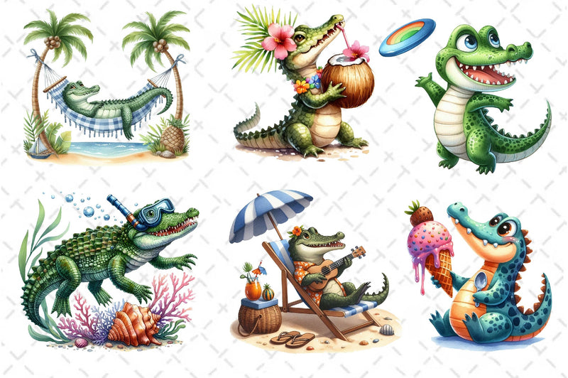Summer Crocodile Clipart Bundle 2 - CraftNest - Digital Crafting and Art