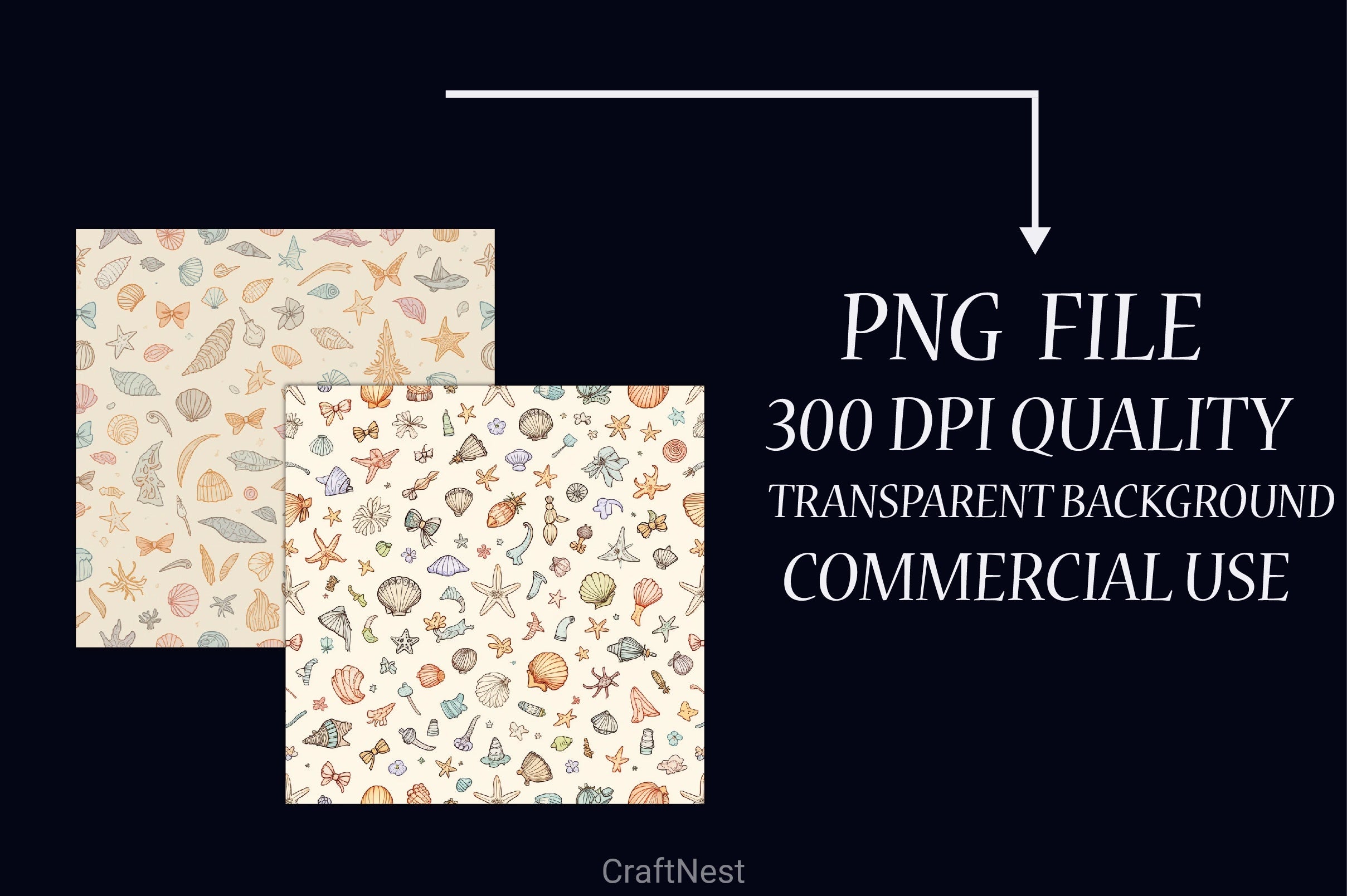 Seashell Pattern Digital Paper - CraftNest - Digital Crafting and Art