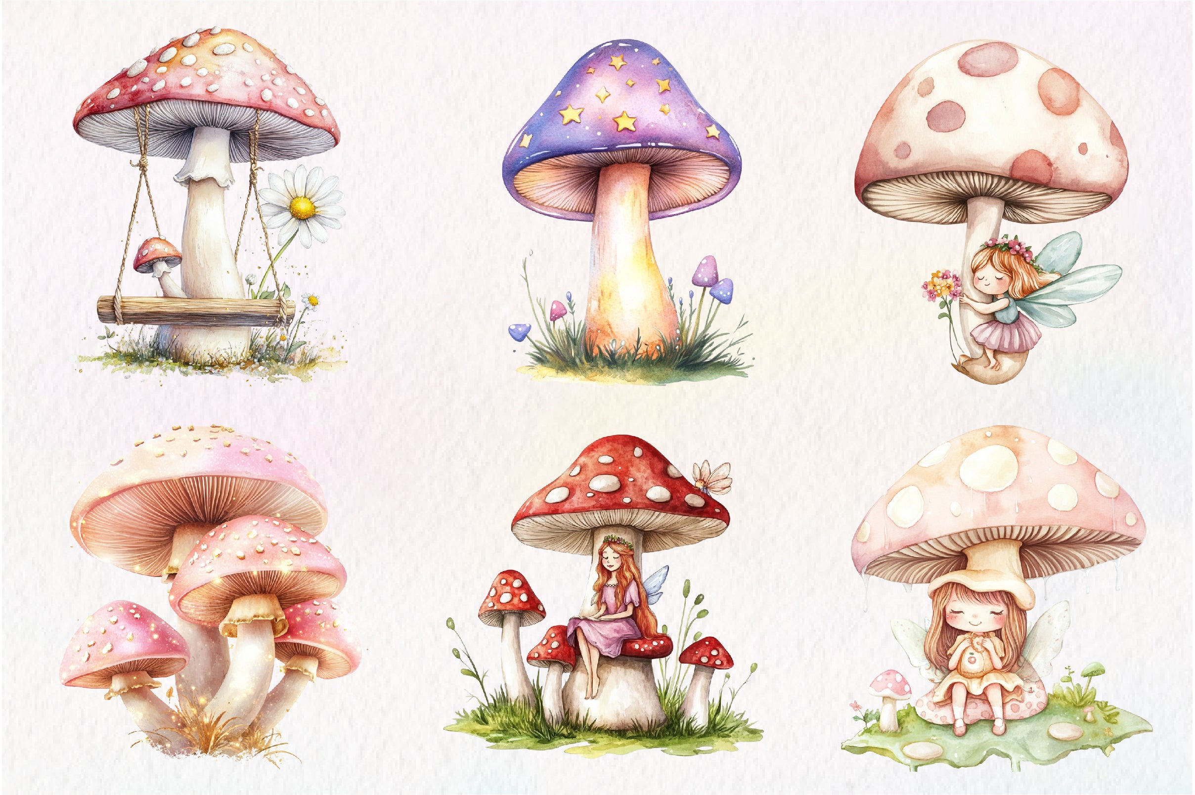 Cute Magic Fairy Mushroom Clipart Bundle - CraftNest - Digital Crafting and Art
