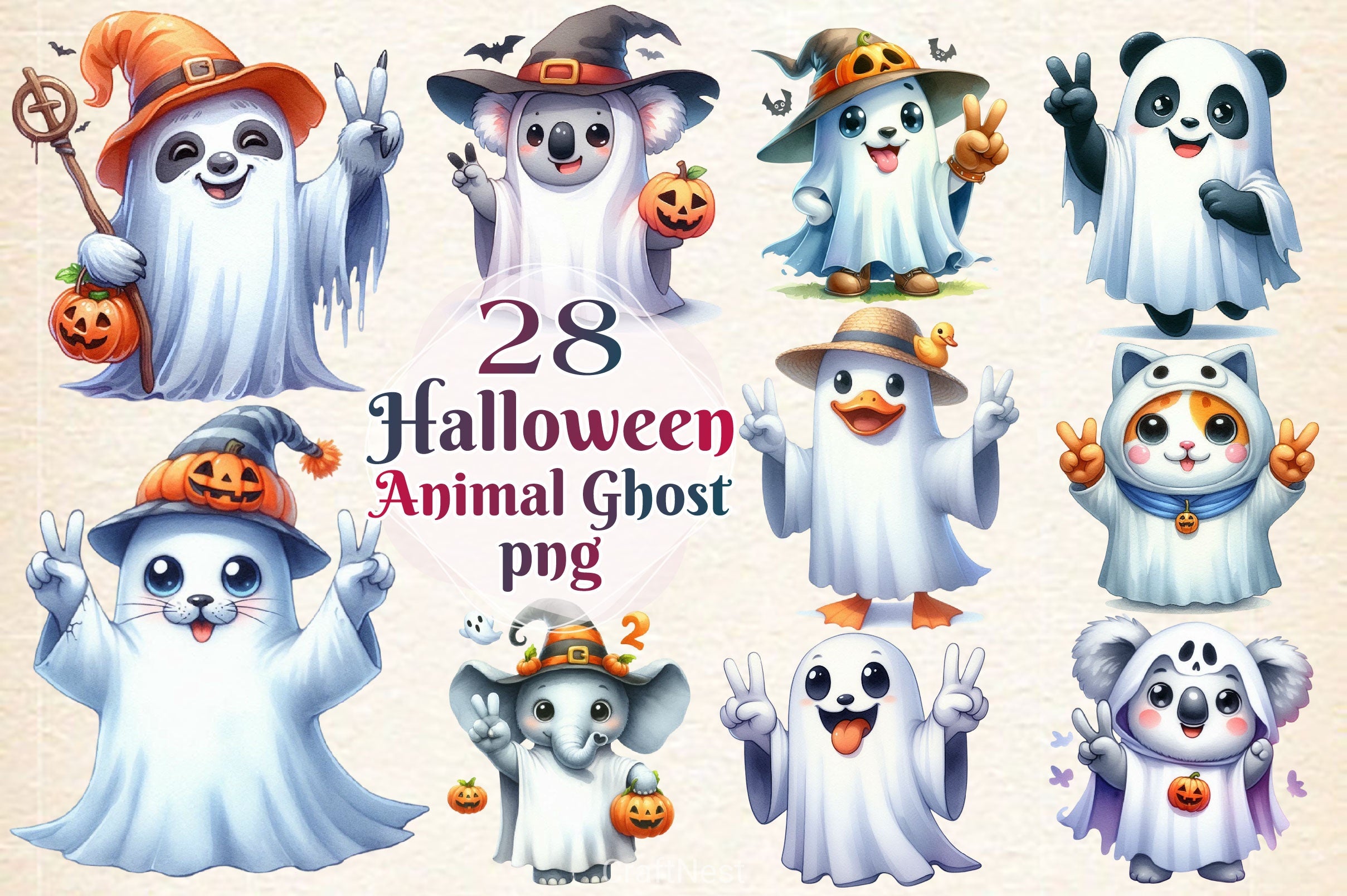 Halloween Animal Ghost Clipart Bundle - CraftNest - Digital Crafting and Art