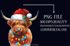 Cute Christmas Highland Cow Clipart Bundle - CraftNest - Digital Crafting and Art