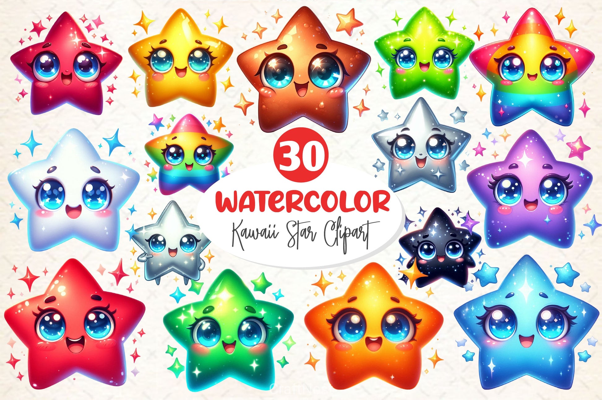 Kawaii Star Clipart Bundle 2 - CraftNest - Digital Crafting and Art