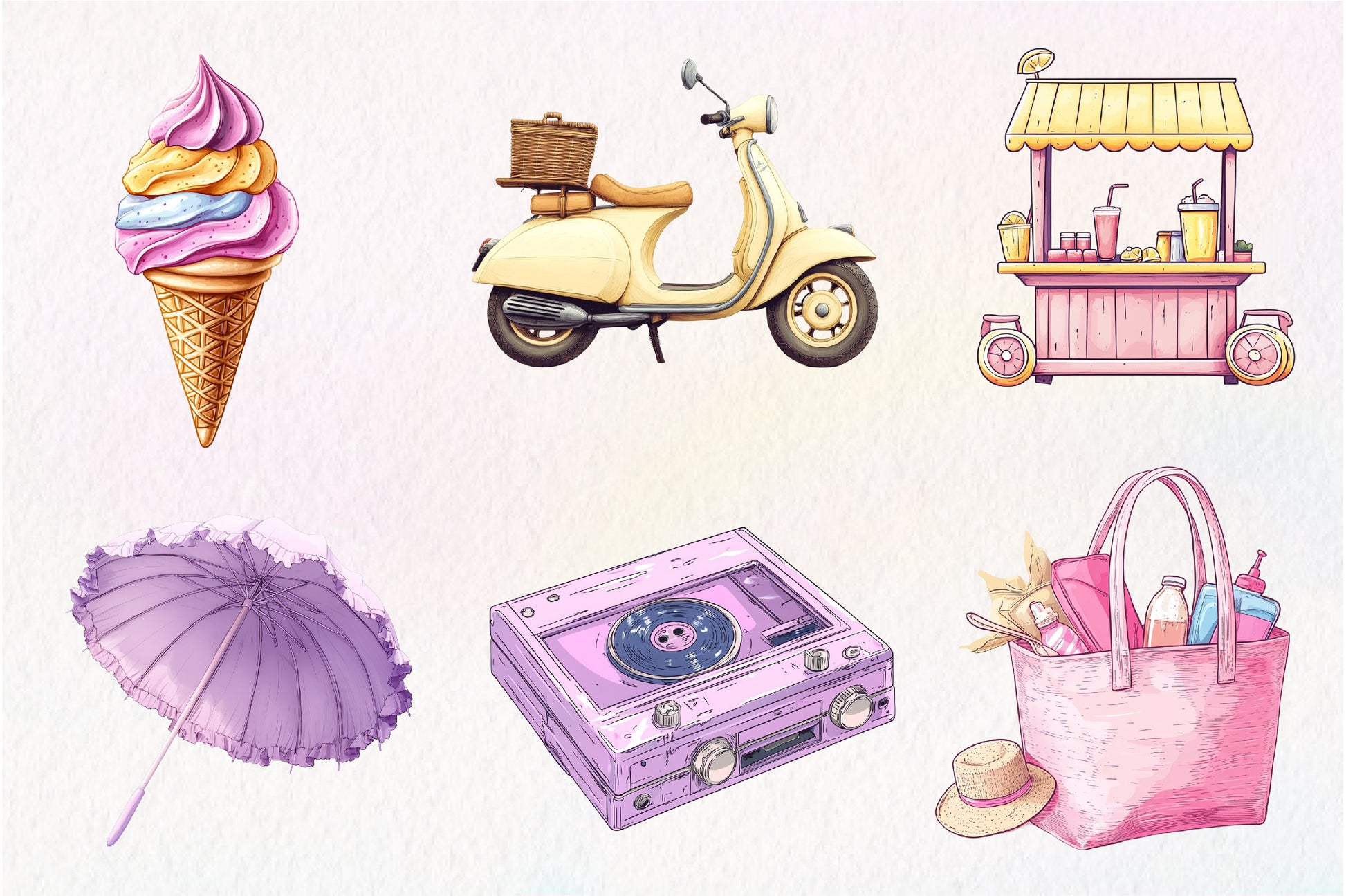 Cute Retro Summer Clipart Bundle - CraftNest - Digital Crafting and Art