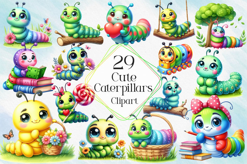 Cute Caterpillars Clipart Bundle - CraftNest - Digital Crafting and Art