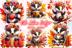 Cute Autumn Badger Clipart Bundle - CraftNest - Digital Crafting and Art
