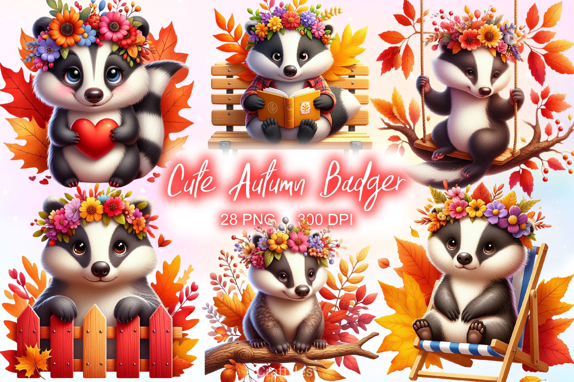 Cute Autumn Badger Clipart Bundle - CraftNest - Digital Crafting and Art