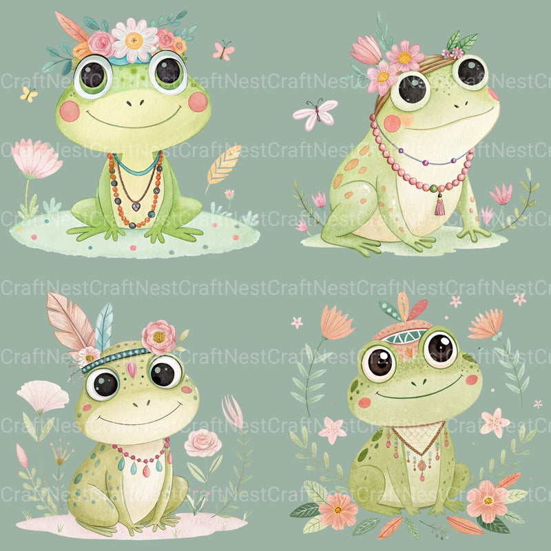 Boho Frogs Clipart Bundle - CraftNest - Digital Crafting and Art