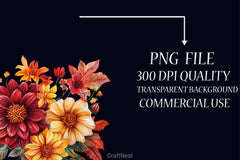 Burgundy Autumn Leaves & Flowers Clipart Bundle - CraftNest - Digital Crafting and Art