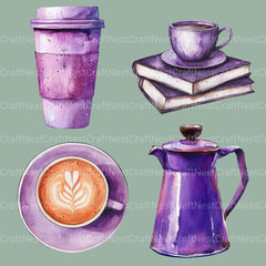 Coffee Purple Clipart Bundle - CraftNest - Digital Crafting and Art