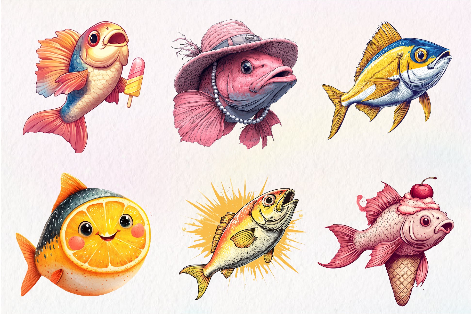 Quirky Whimsical Summer Fishes Clipart Bundle - CraftNest - Digital Crafting and Art