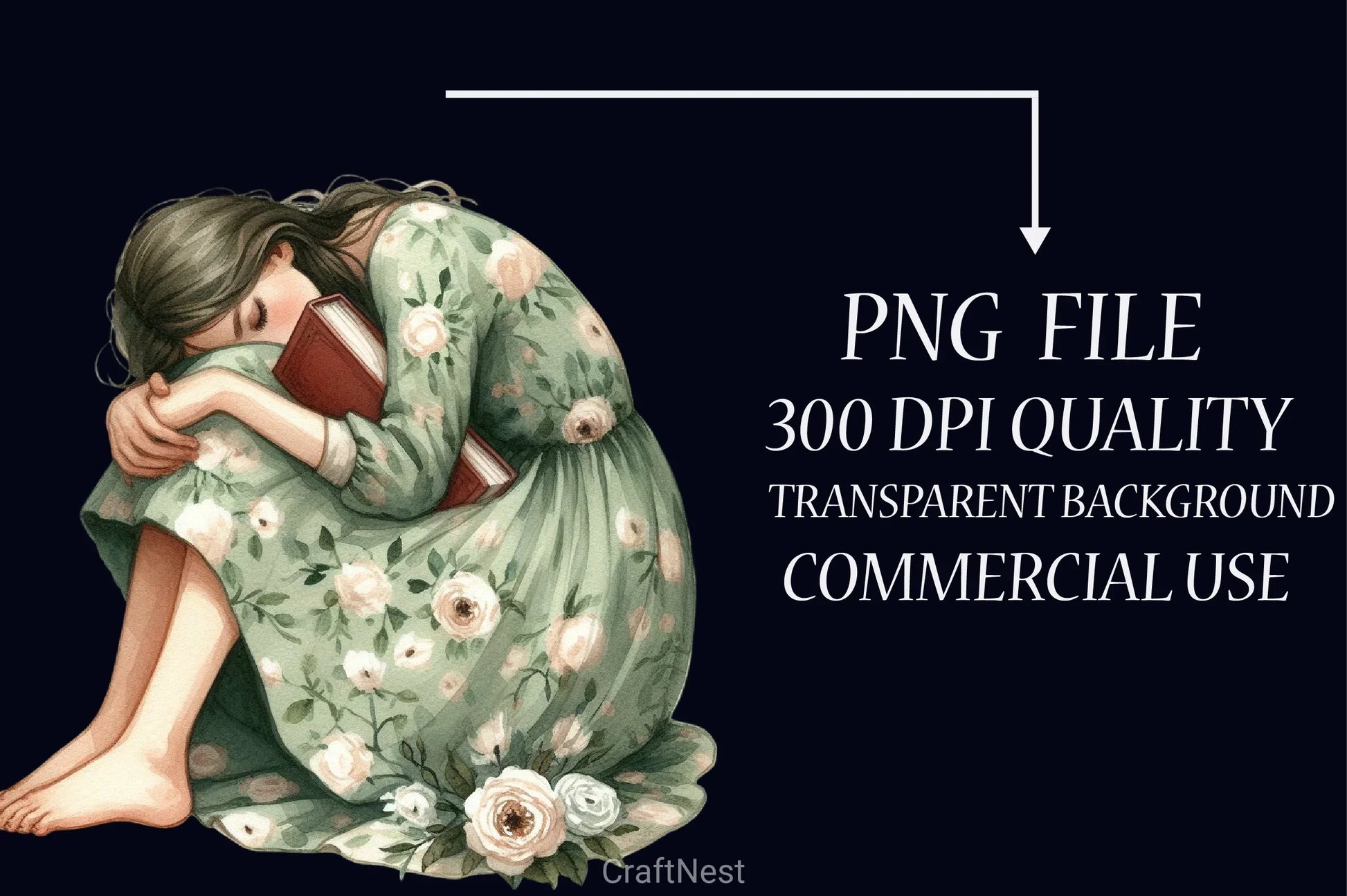 Floral Dress Girl Reading Clipart Bundle - CraftNest - Digital Crafting and Art