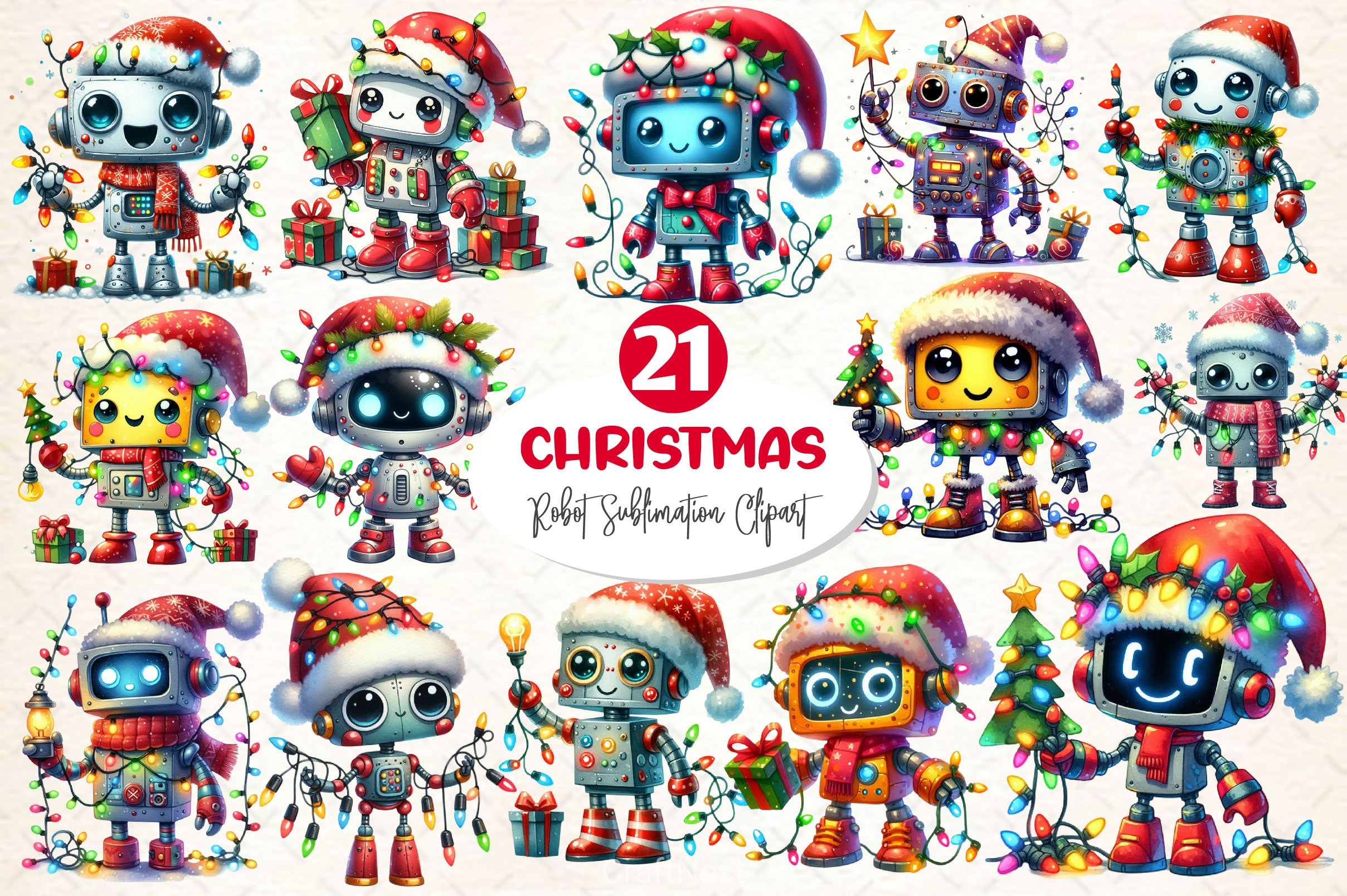 Funny Festive Robot Clipart Bundle 2 - CraftNest - Digital Crafting and Art