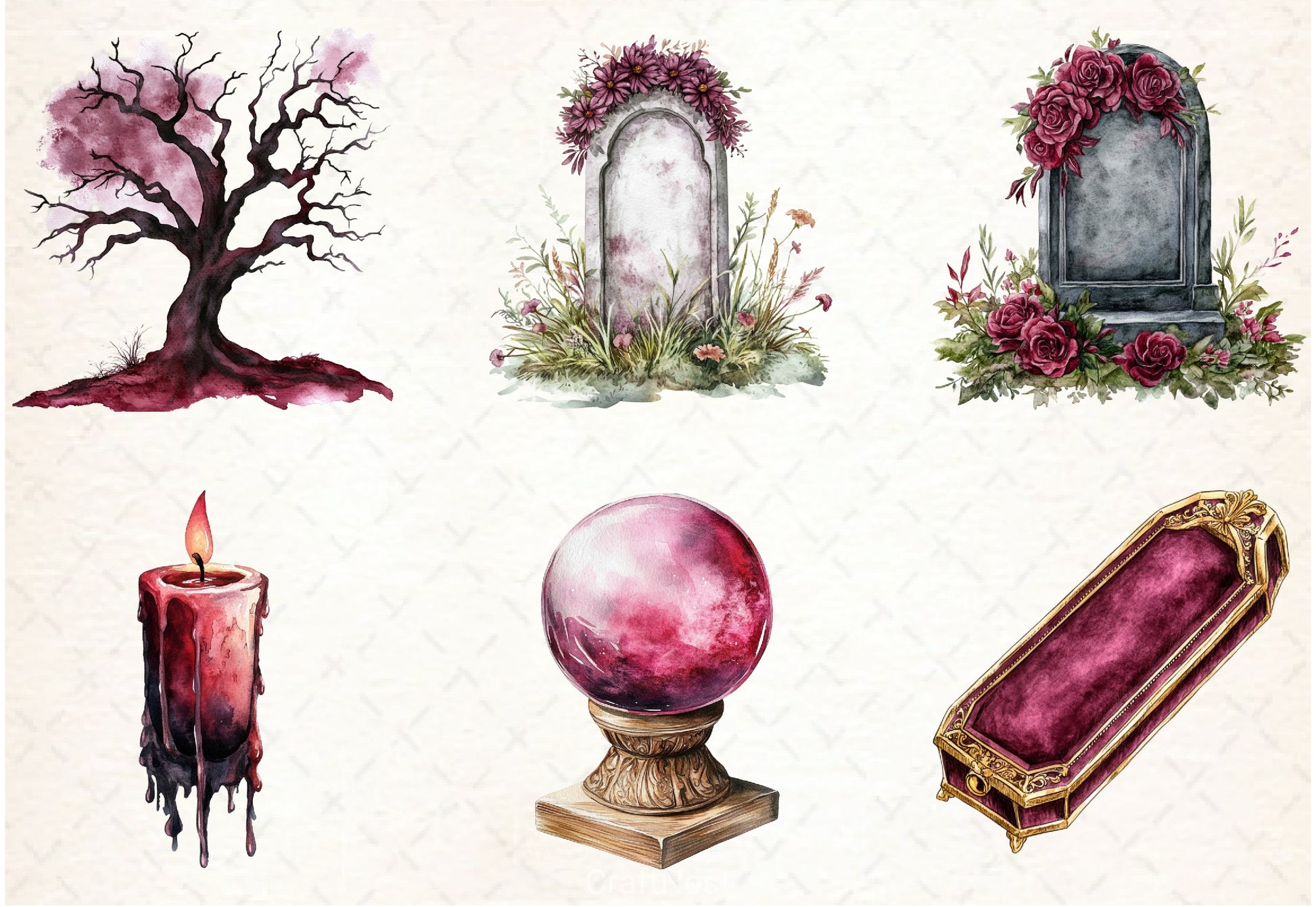 Burgundy Halloween Clipart Bundle - CraftNest - Digital Crafting and Art