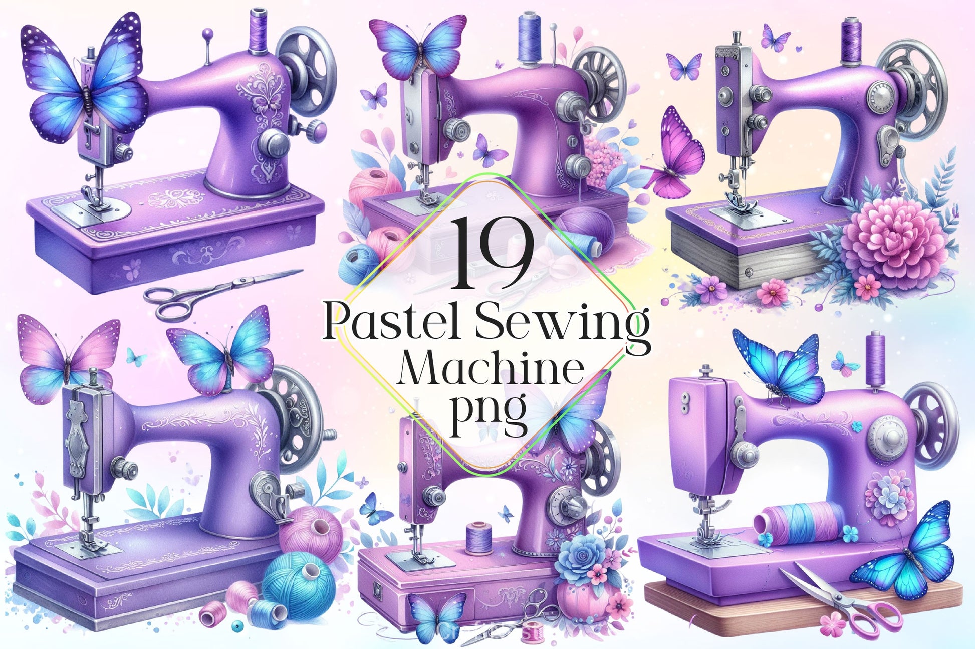 Pastel Sewing Machine Butterfly Clipart Bundle 2 - CraftNest - Digital Crafting and Art