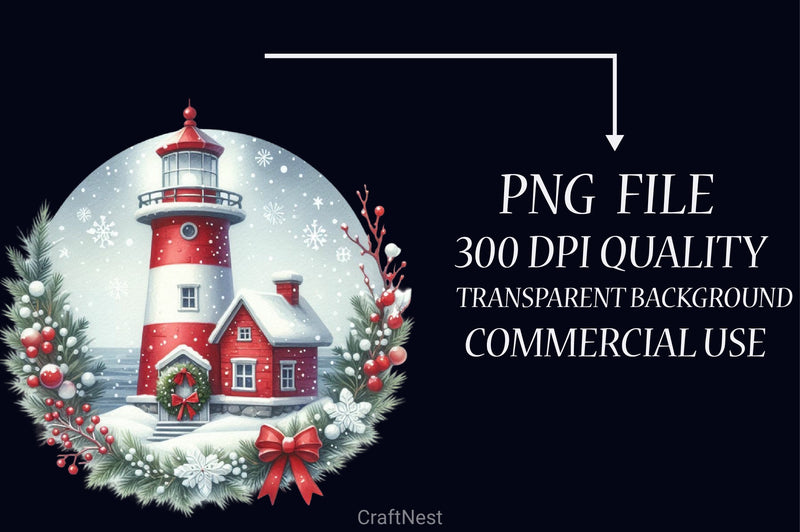 Christmas Lighthouse Clipart Bundle - CraftNest - Digital Crafting and Art