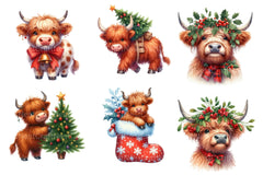 Christmas Highland Cow Clipart Bundle 77 - CraftNest - Digital Crafting and Art