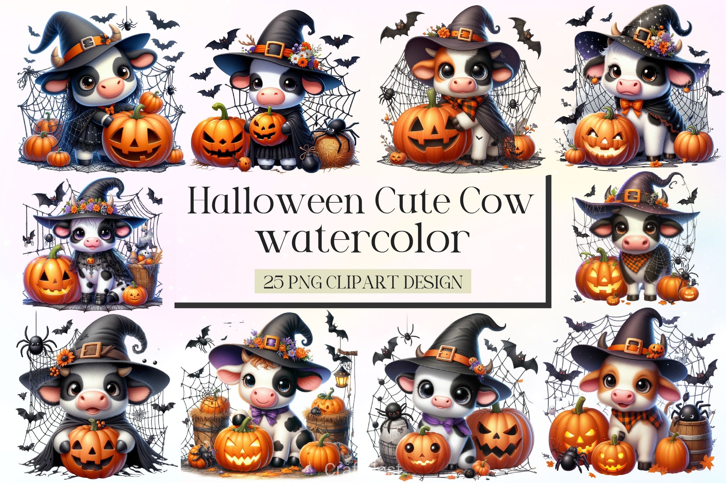 Cute Baby Cow For Halloween Clipart Bundle 2 - CraftNest - Digital Crafting and Art