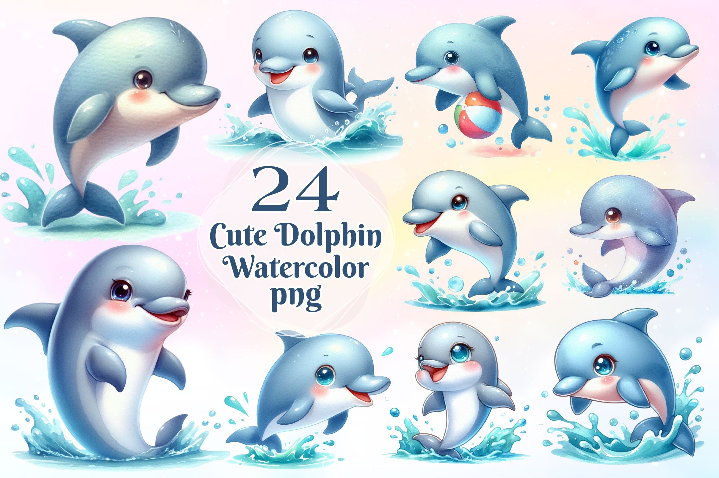 Cute Dolphin Clipart Bundle - CraftNest - Digital Crafting and Art