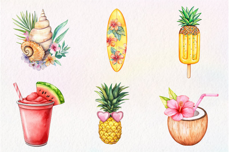 Tropical Cute Summer Clipart Bundle - CraftNest - Digital Crafting and Art