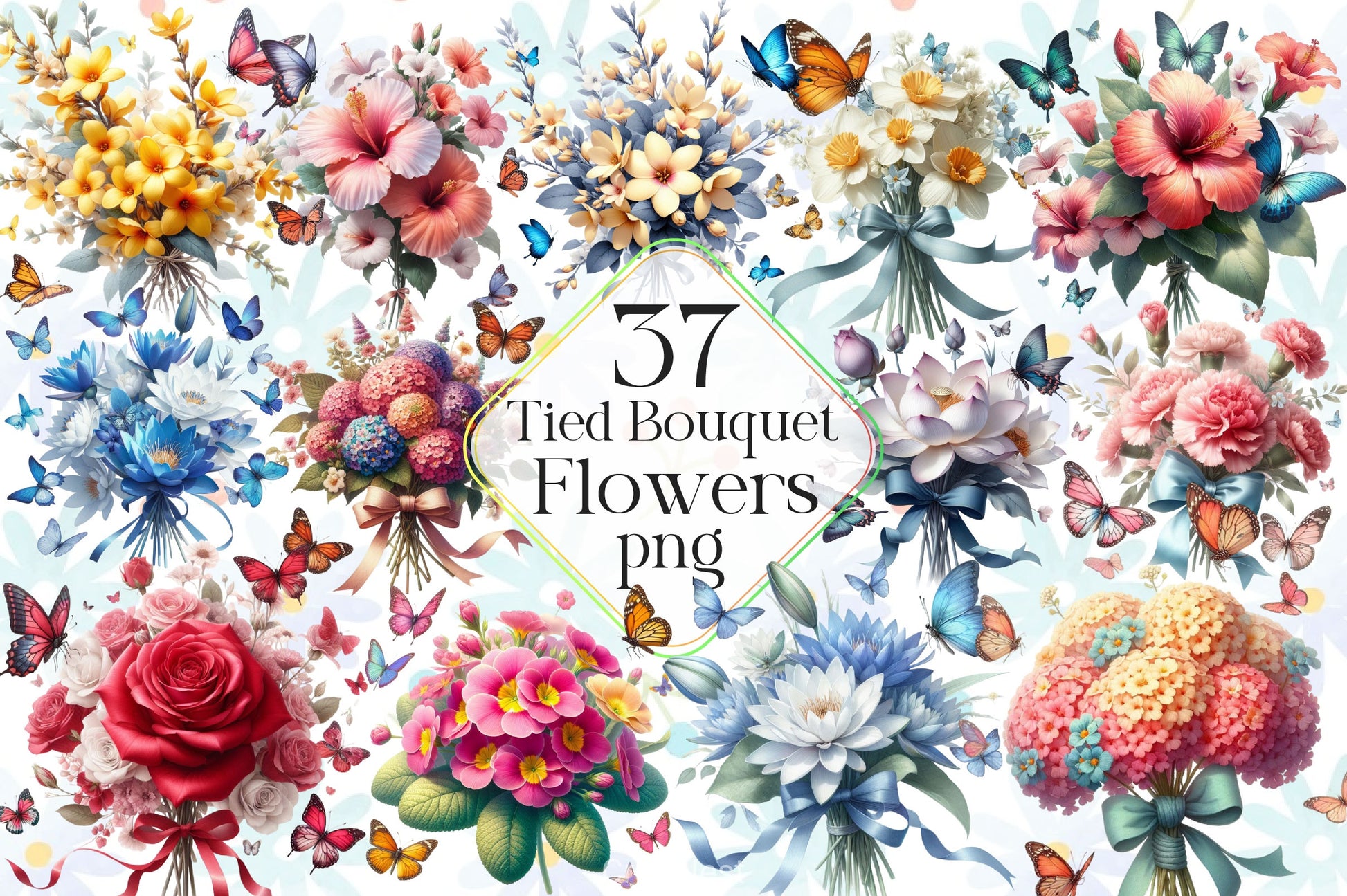 Tied Bouquet Flowers Clipart Bundle - CraftNest - Digital Crafting and Art