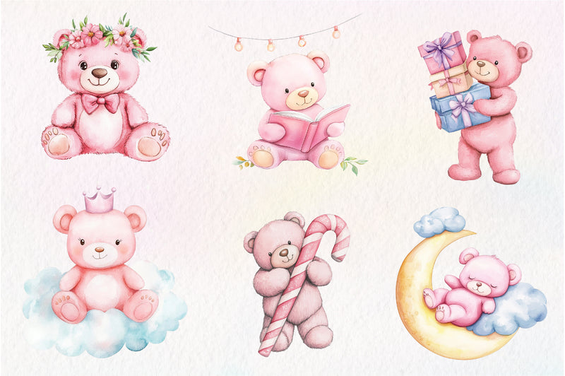 Pink Cute Blush Teddy Bear Clipart Bundle - CraftNest - Digital Crafting and Art