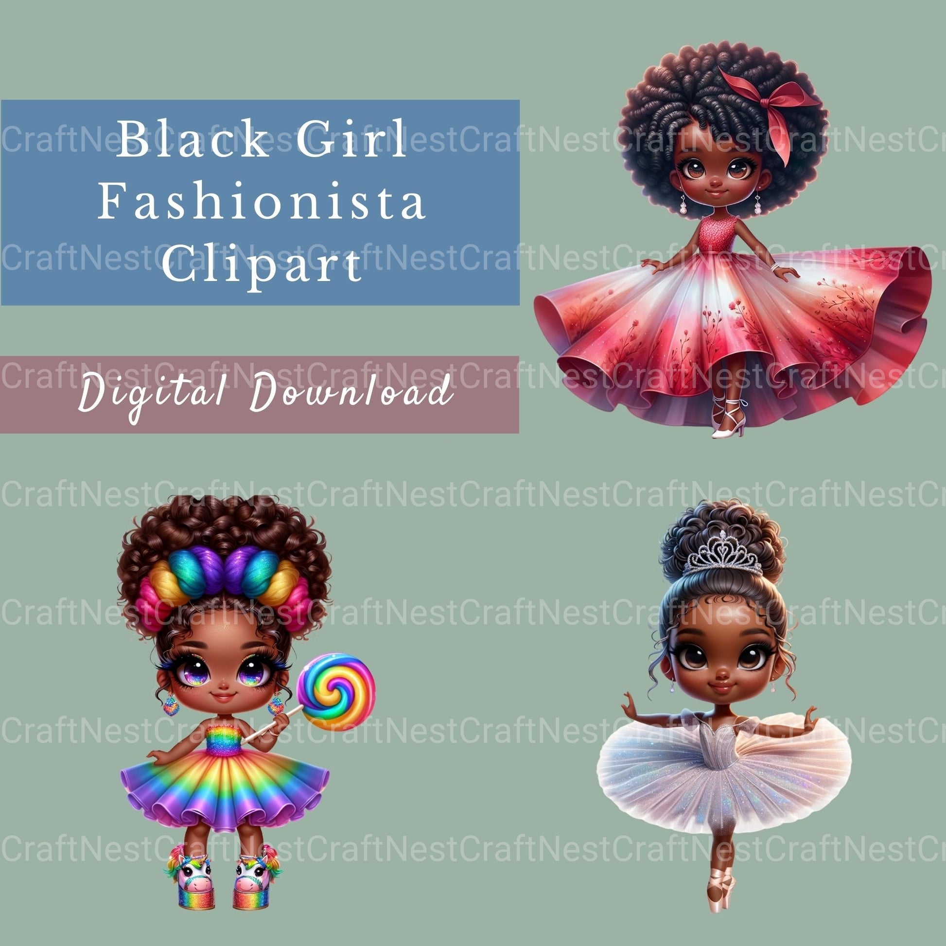 Black Girls Clipart Bundle - CraftNest - Digital Crafting and Art
