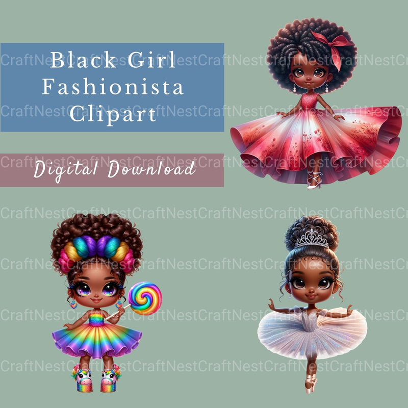 Black Girls Clipart Bundle - CraftNest - Digital Crafting and Art