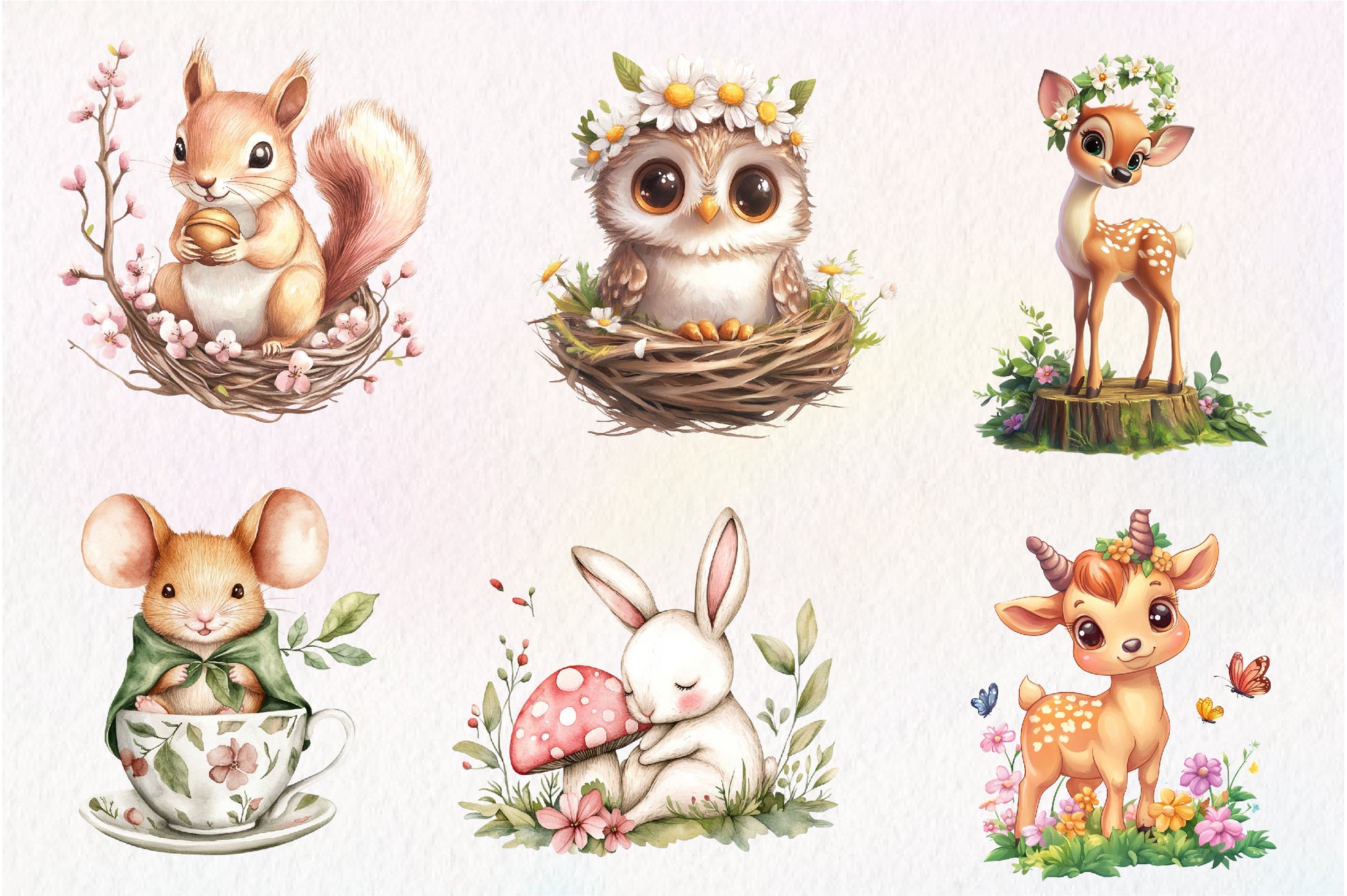 Sweet Woodland Floral Animal Creatures Clipart Bundle - CraftNest - Digital Crafting and Art