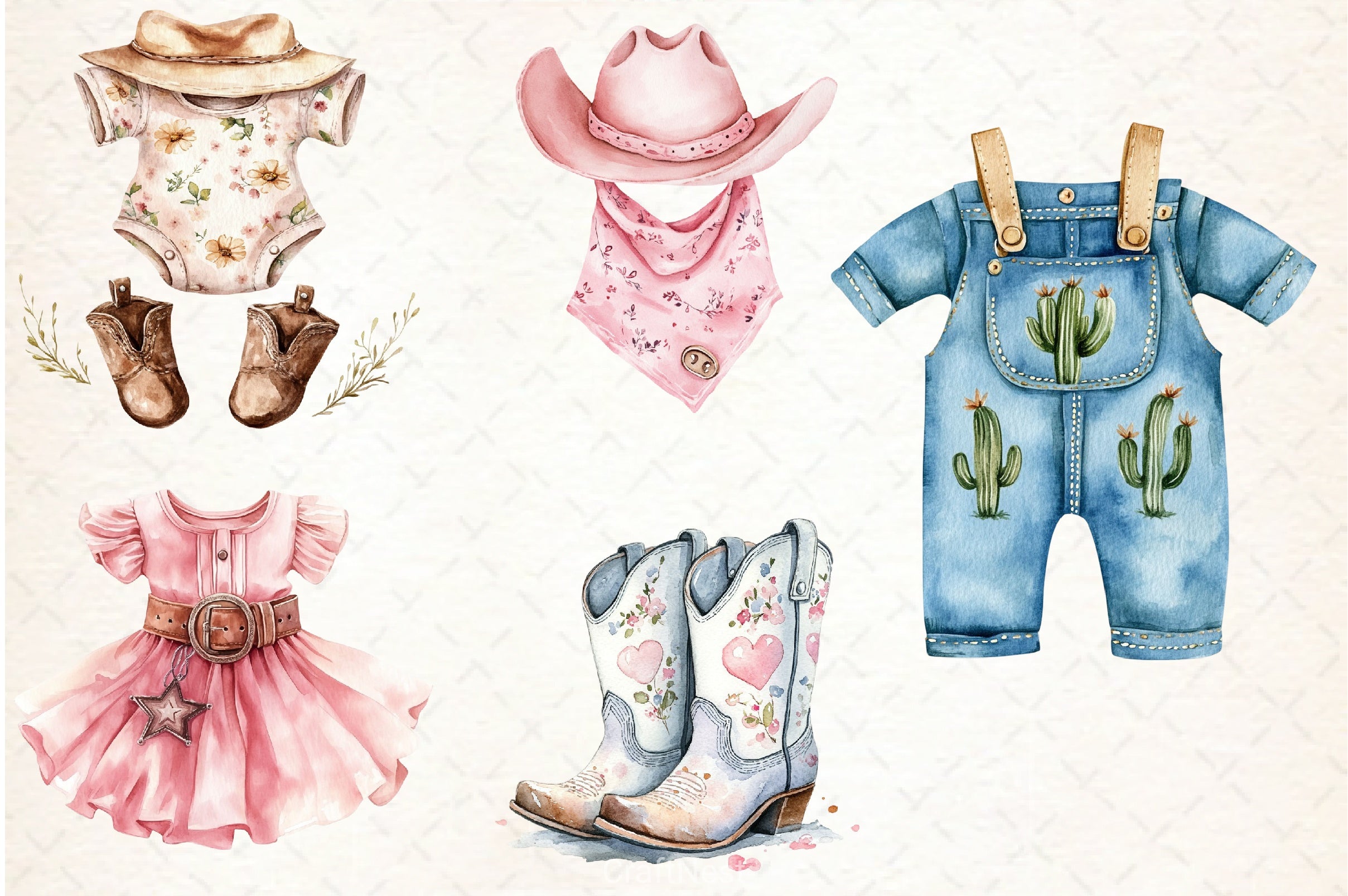 Cowgirl Baby Clothes Clipart Bundle - CraftNest - Digital Crafting and Art