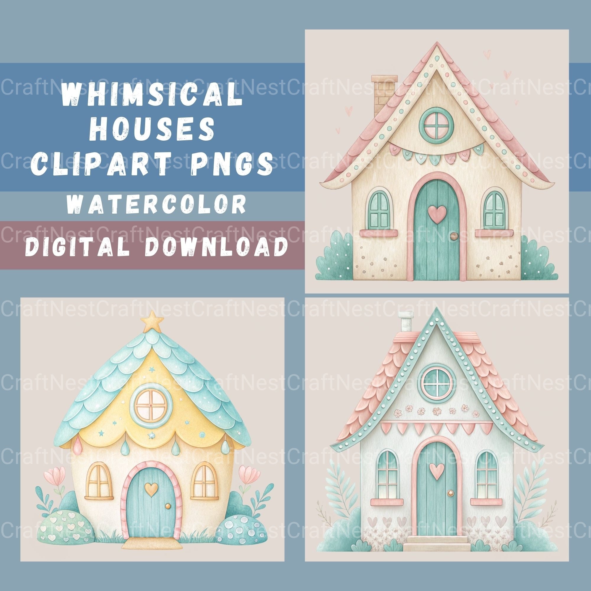 Whimsical Homes Clipart Bundle - CraftNest - Digital Crafting and Art