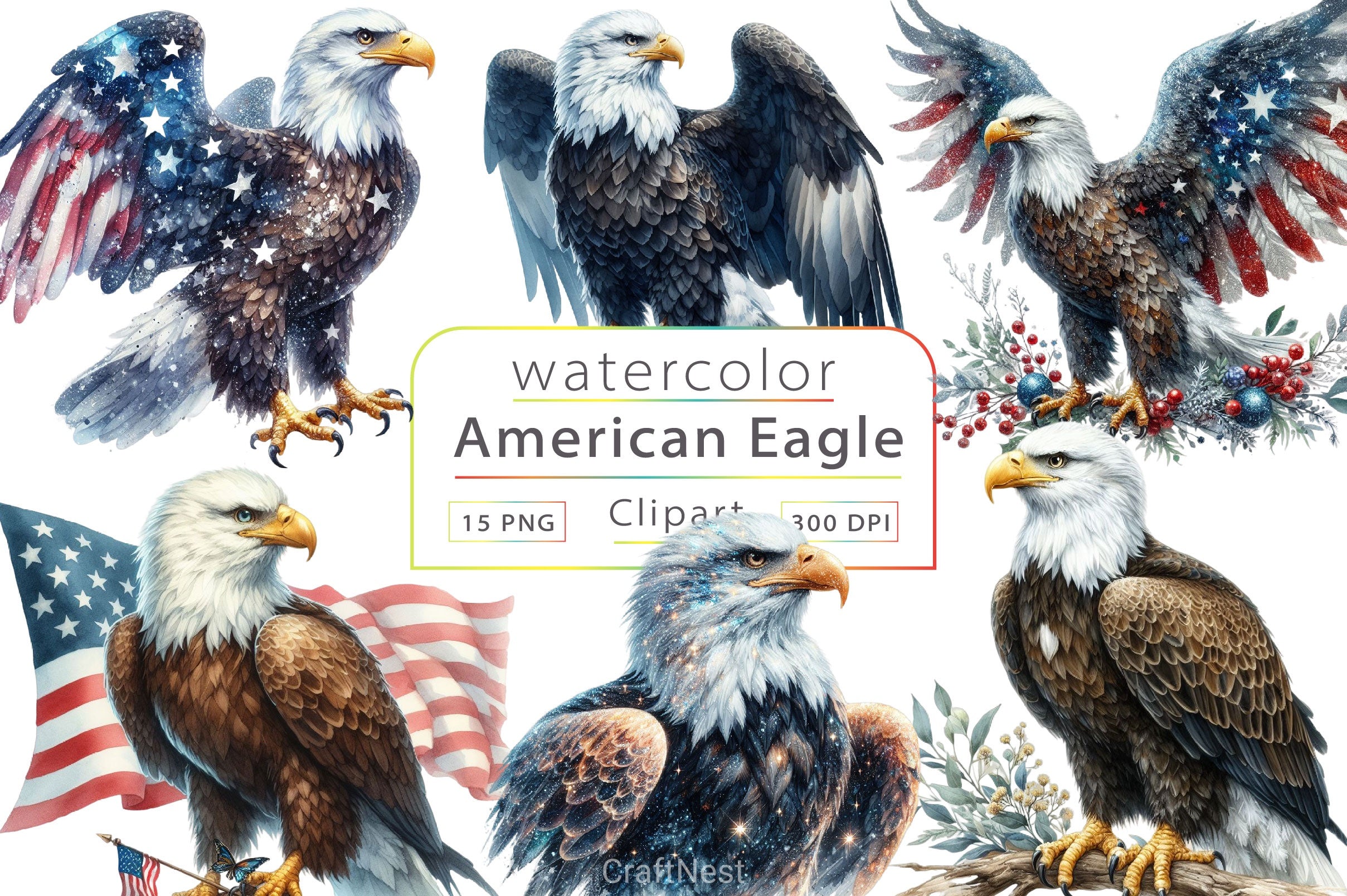 Patriotic Bald Eagle Clipart Bundle 6 - CraftNest - Digital Crafting and Art