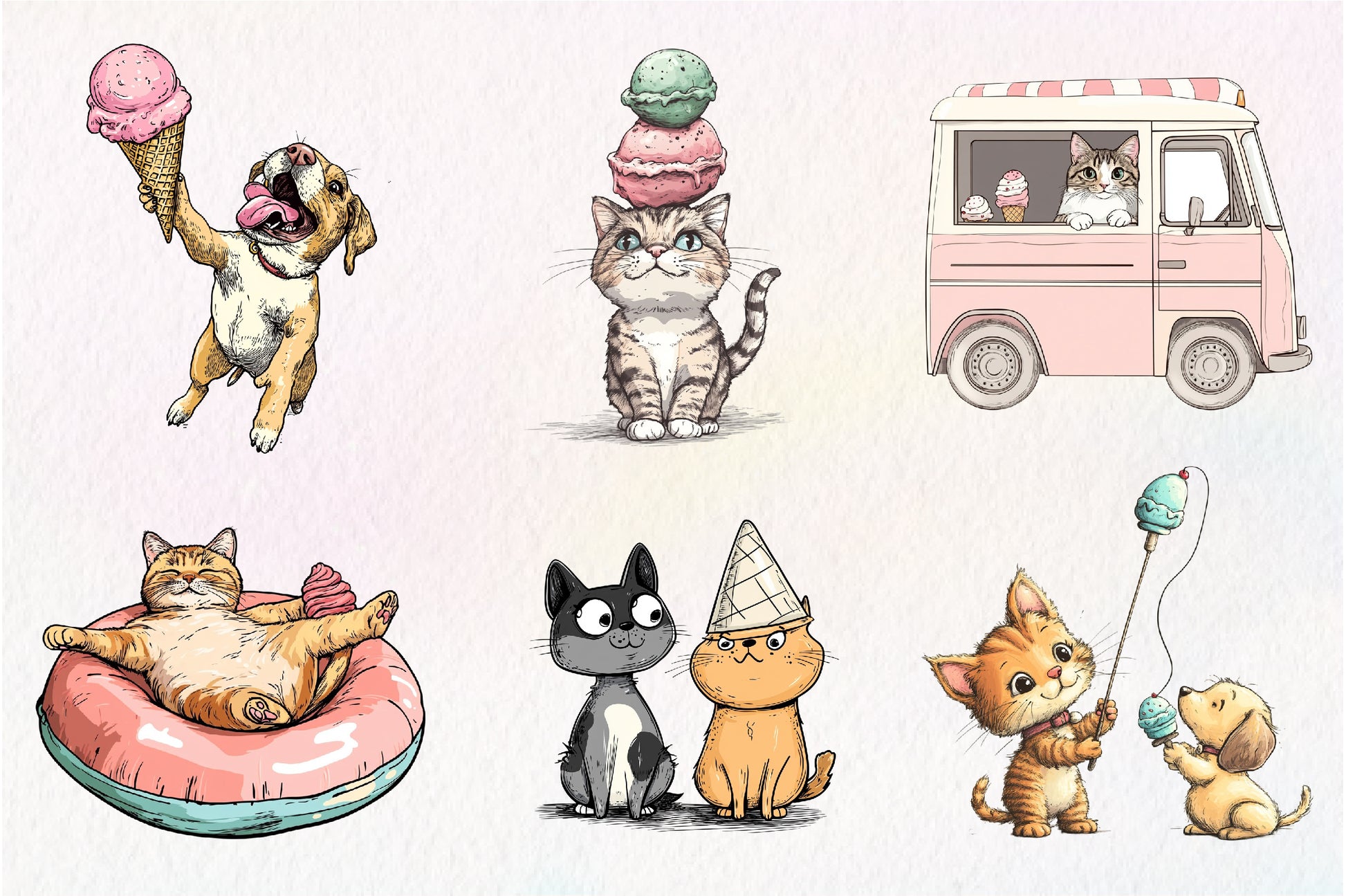 Funny Dog And Cat Love Ice Cream Clipart Bundle - CraftNest - Digital Crafting and Art
