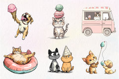 Funny Dog And Cat Love Ice Cream Clipart Bundle - CraftNest - Digital Crafting and Art