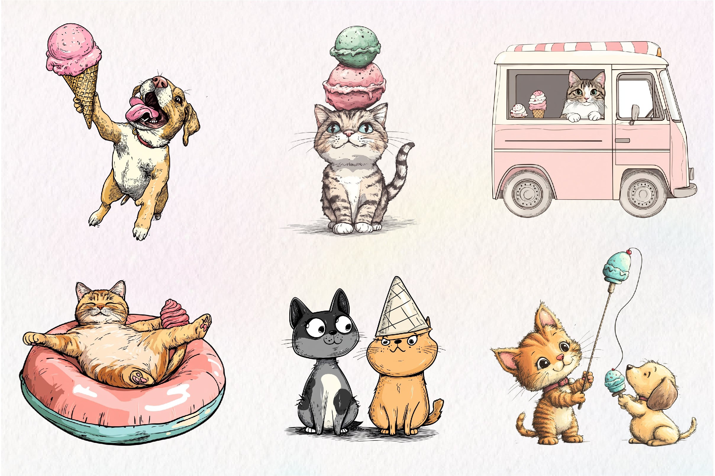 Funny Dog And Cat Love Ice Cream Clipart Bundle - CraftNest - Digital Crafting and Art
