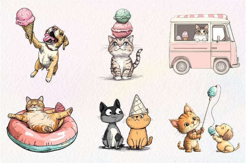 Funny Dog And Cat Love Ice Cream Clipart Bundle - CraftNest - Digital Crafting and Art