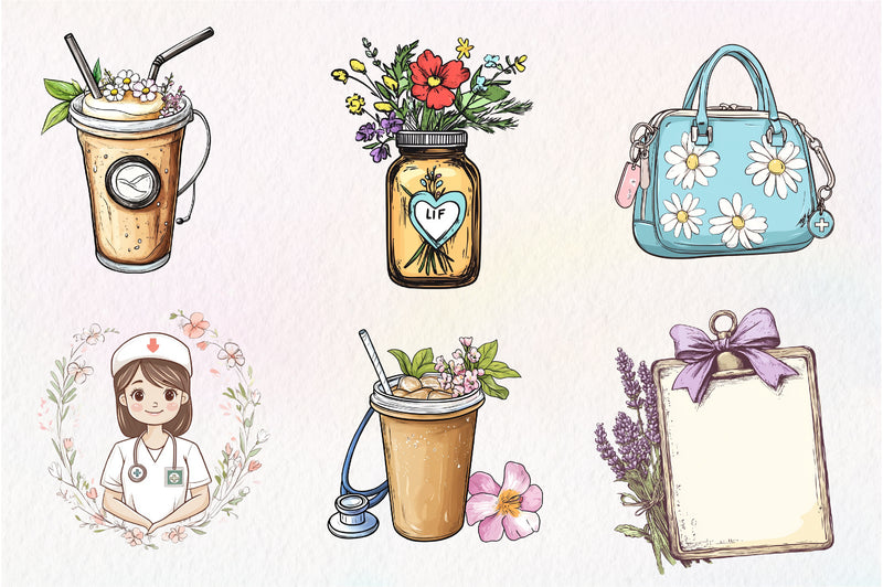 Flower Nurse Life Coquette Coastal Clipart Bundle - CraftNest - Digital Crafting and Art