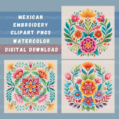 Mexican Embroidery Flowers Clipart Bundle - CraftNest - Digital Crafting and Art