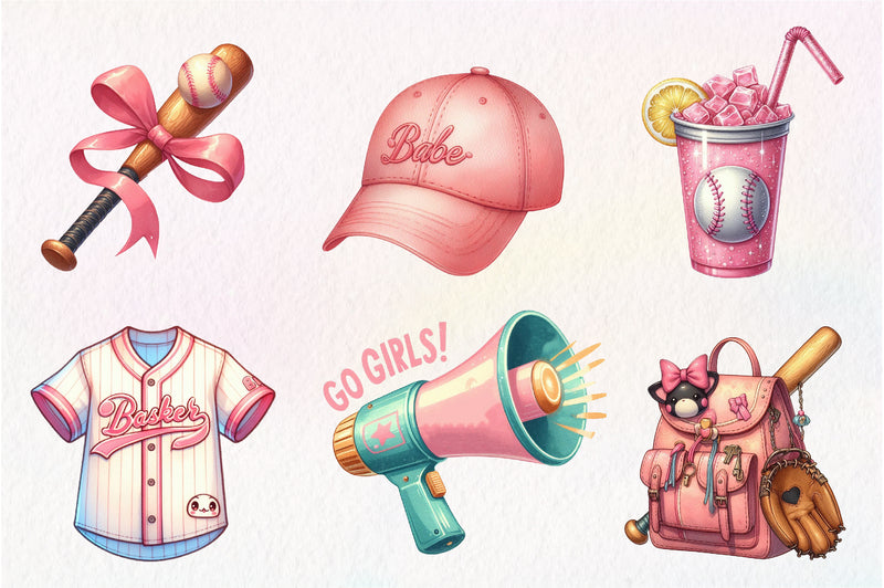 Retro Girly Baseball Clipart Bundle 1 - CraftNest - Digital Crafting and Art