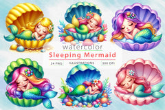 Sleeping Mermaid Clipart Bundle - CraftNest - Digital Crafting and Art