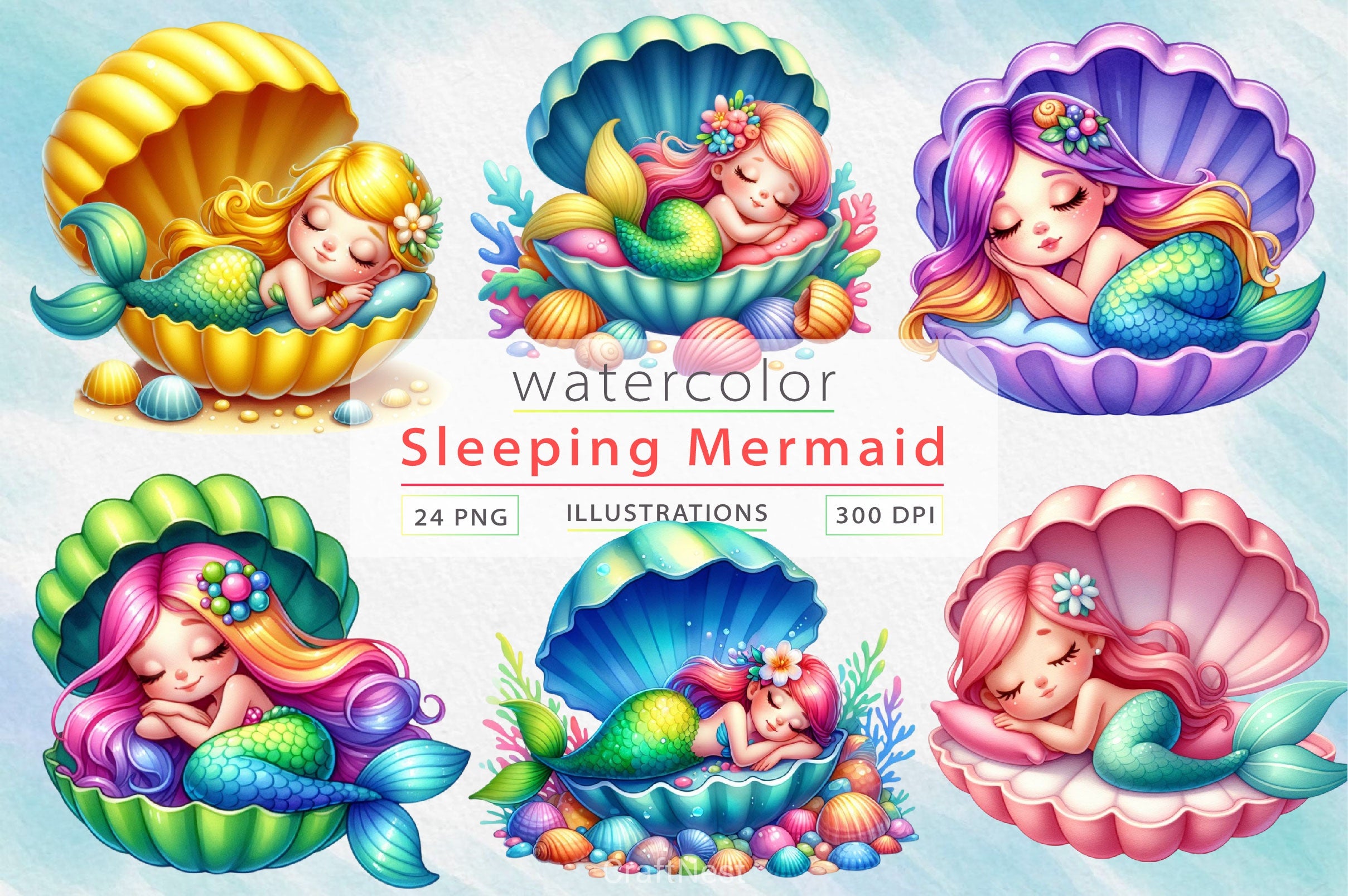 Sleeping Mermaid Clipart Bundle - CraftNest - Digital Crafting and Art