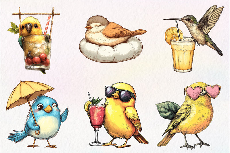 Quirky Whimsical Summer Birds Clipart Bundle - CraftNest - Digital Crafting and Art