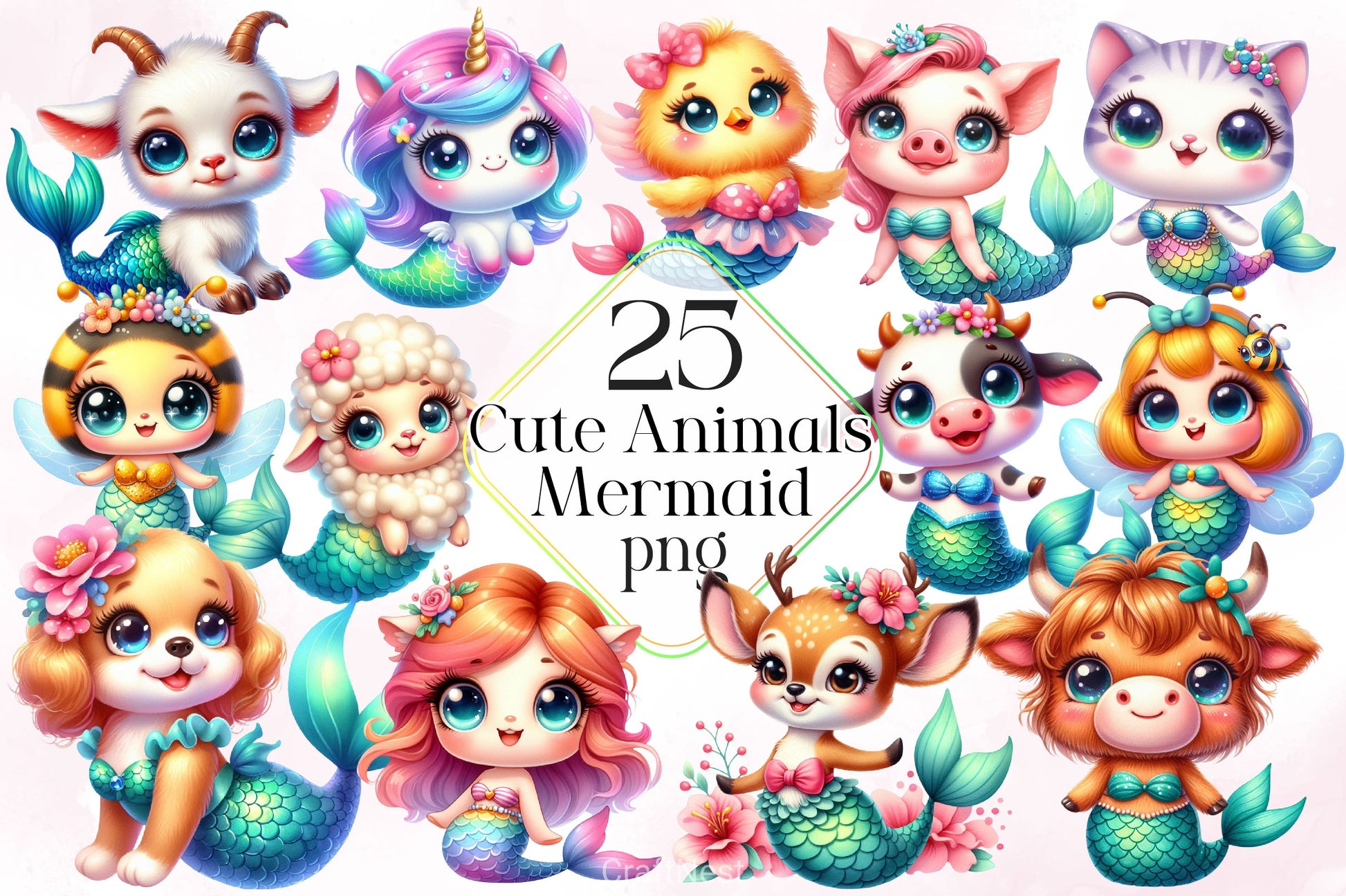 Cute Animals Mermaid Clipart Bundle - CraftNest - Digital Crafting and Art