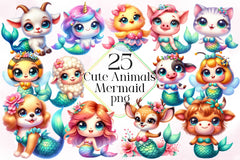 Cute Animals Mermaid Clipart Bundle - CraftNest - Digital Crafting and Art