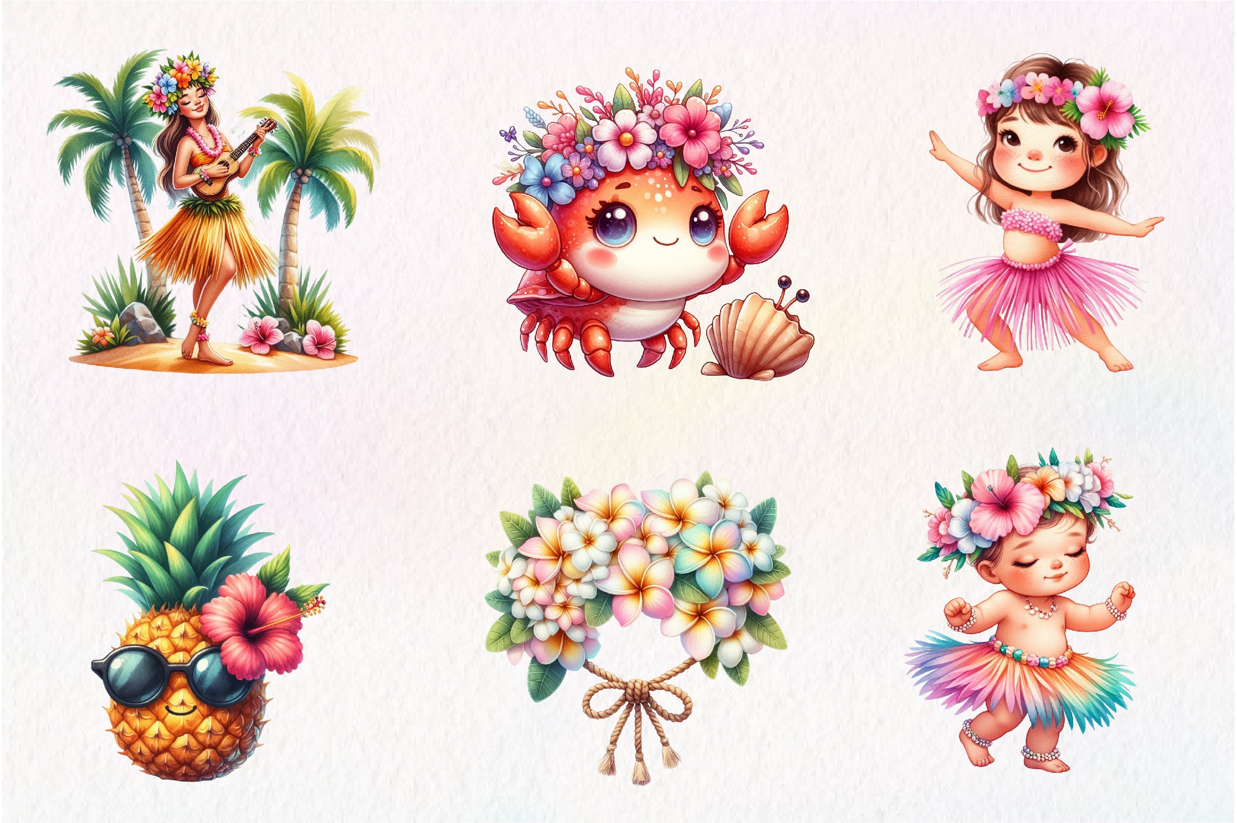 Cute Tropical Hula Dance Hawaiian Clipart Bundle - CraftNest - Digital Crafting and Art