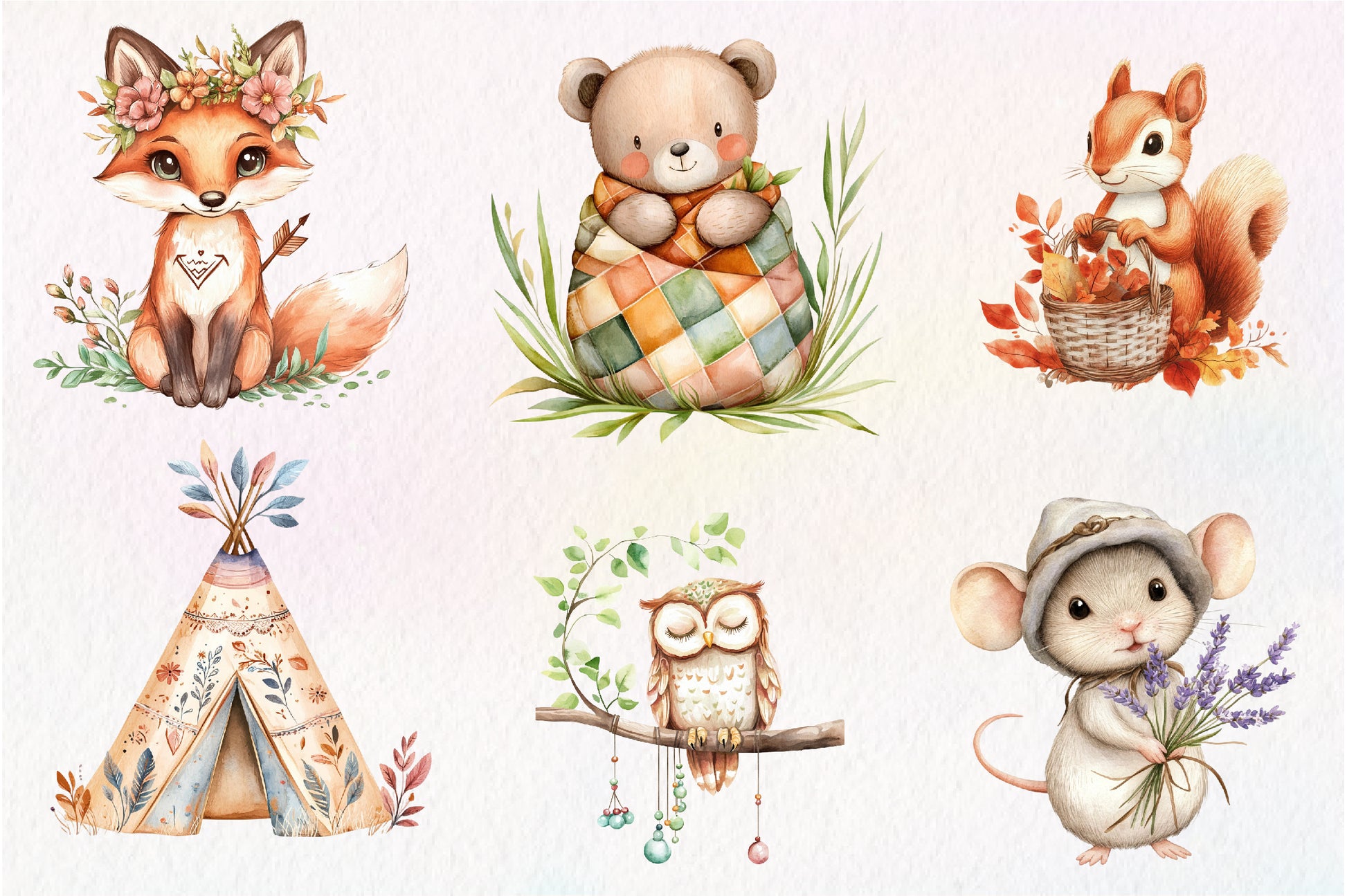 Sweet Boho Woodland Creatures Animals Clipart Bundle - CraftNest - Digital Crafting and Art